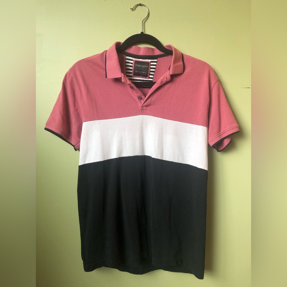 Denim & Flower Men’s Pink White Black Colorblock Polo